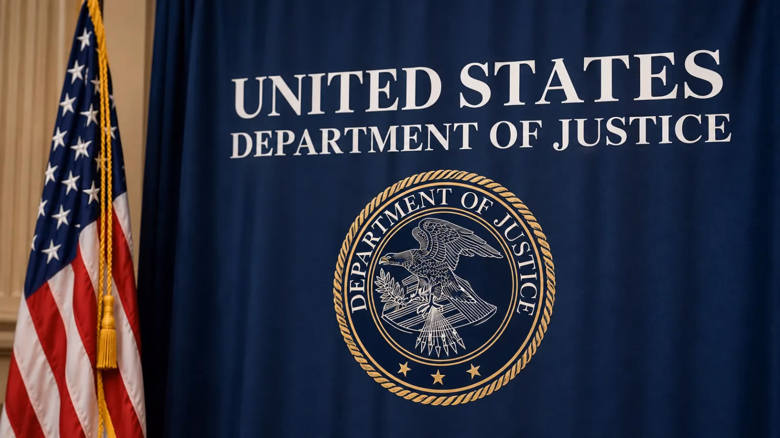 U.S. Department of Justice seal and banner, illustrating the national IRS and DOJ tax fraud enforcement surge